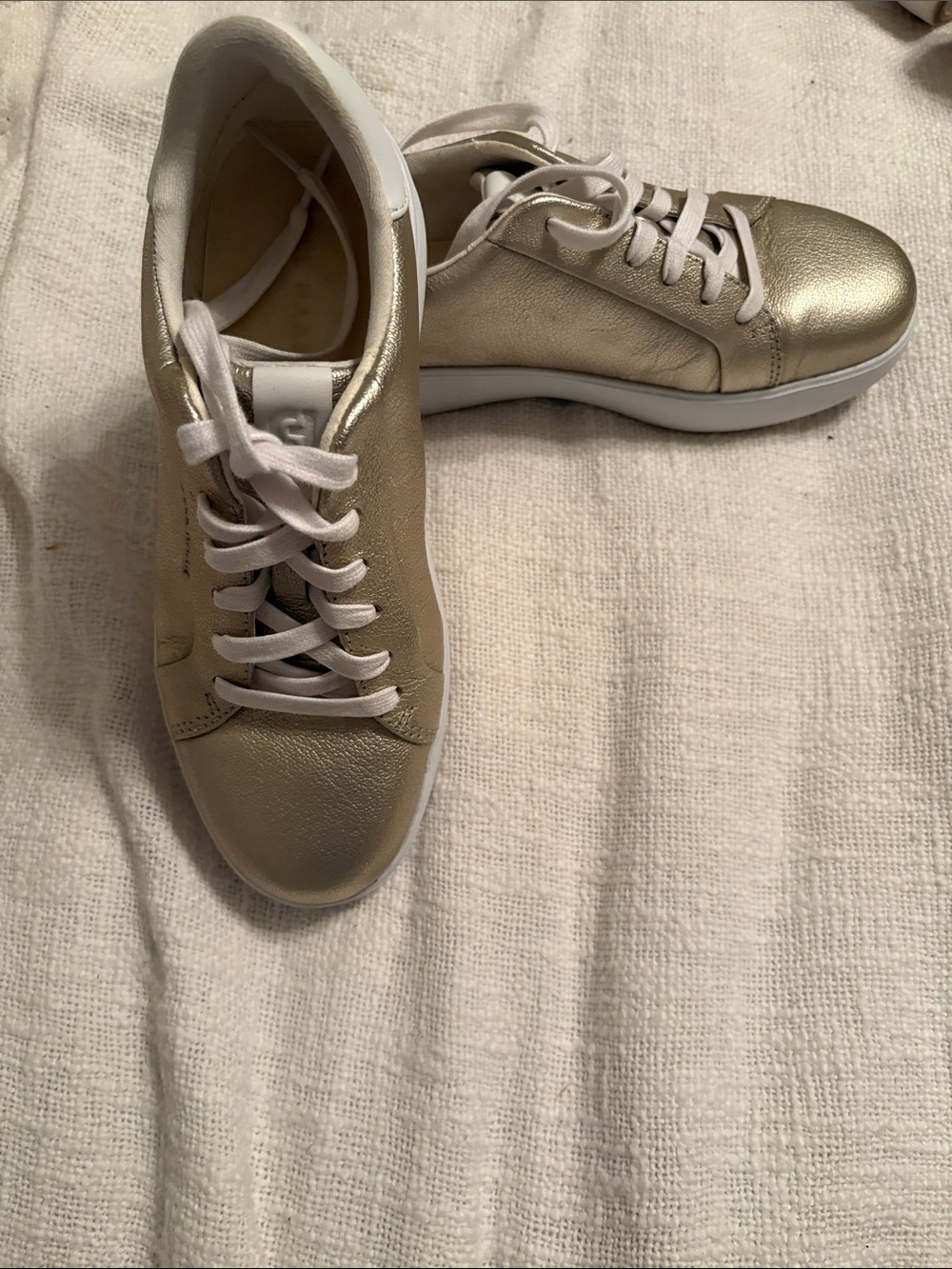 Cole Haan Women’s Metallic Gold Leather Lace-Up Sneakers - Picture 3 of 5